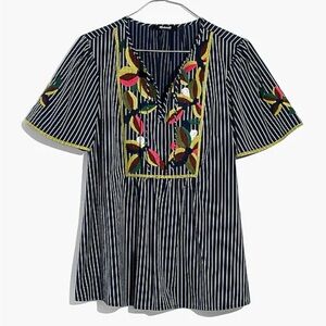 Madewell Floral Embroidered Fable Swingy‎ Top in Twilight Tonal Stripes Size XS